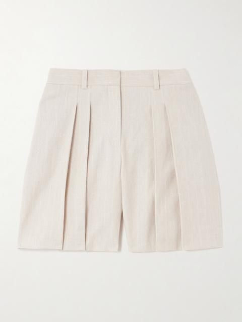 Theory Pleated Linen-blend Canvas Shorts