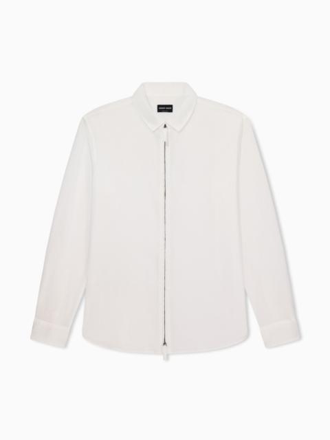 GIORGIO ARMANI Slim-fit cotton seersucker shirt with zip
