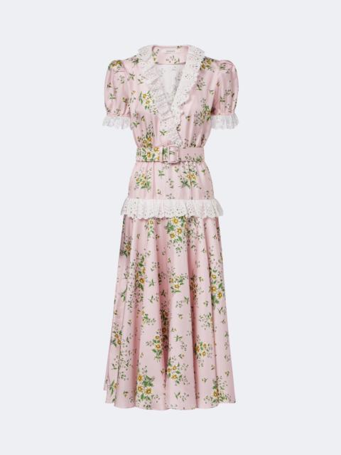 RODARTE Belted floral silk twill midi dress