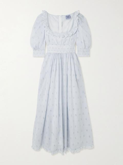 Thierry Colson Yolande ruffled floral-print cotton-voile midi dress Light blue