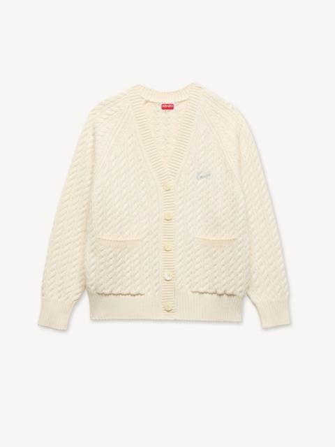 KENZO 'KENZO Signature' embroidered loose knit cardigan in cotton wool