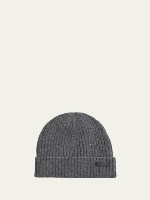Brioni Men's Cashmere Rib Leather-Label Beanie Hat