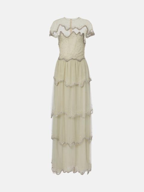 COSTARELLOS Zaria embellished tiered tulle gown
