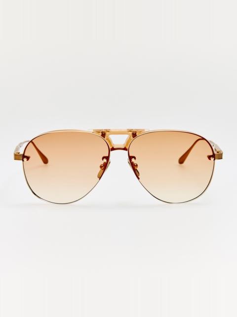 LINDA FARROW Taya Sunglasses in Matt Champagne and Camel