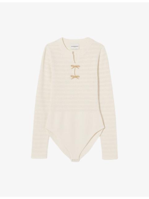 Claudie Pierlot Knot Long-Sleeve Stretch-Knit Bodysuit