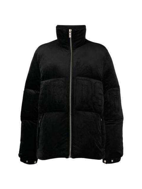 logo-embossed velvet padded jacket