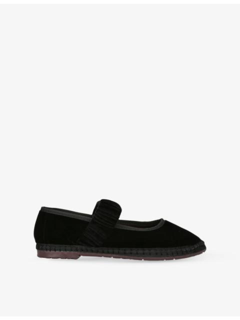 FLABELUS Mafalda Scrunched-Strap Cotton-Velvet Ballet Flats