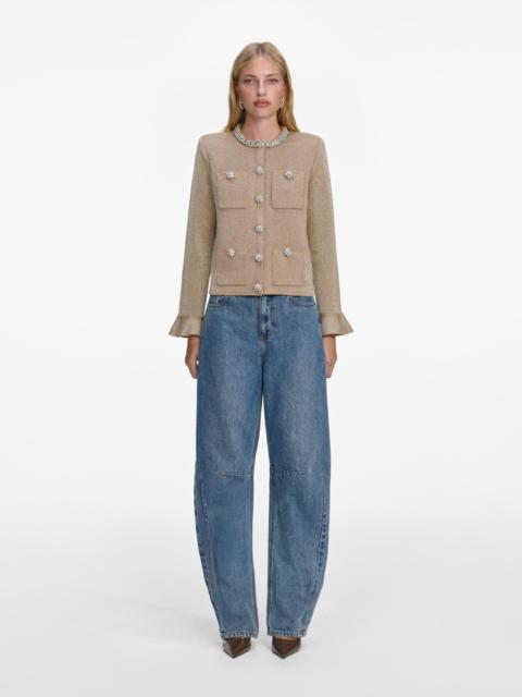 self-portrait Gold Crystal Trim Cardigan