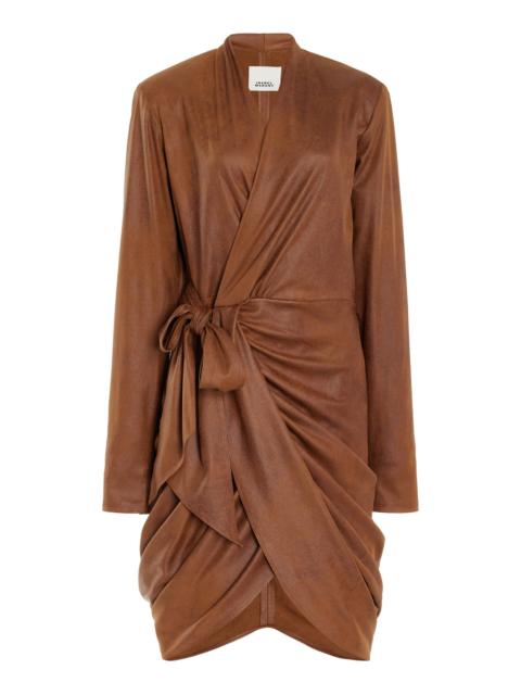 Aleora Burnished Satin Mini Wrap Dress brown