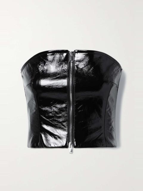 KHAITE Ira strapless cracked-leather bustier top