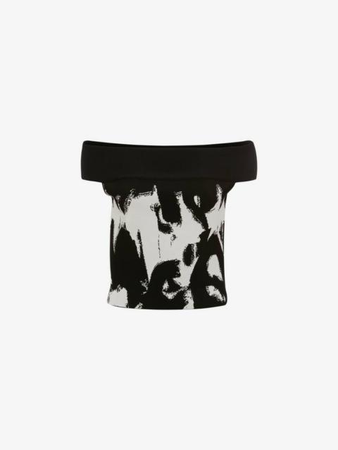 Alexander McQueen Women's McQueen Graffiti Off-the-shoulder Knit Top  in Black/white