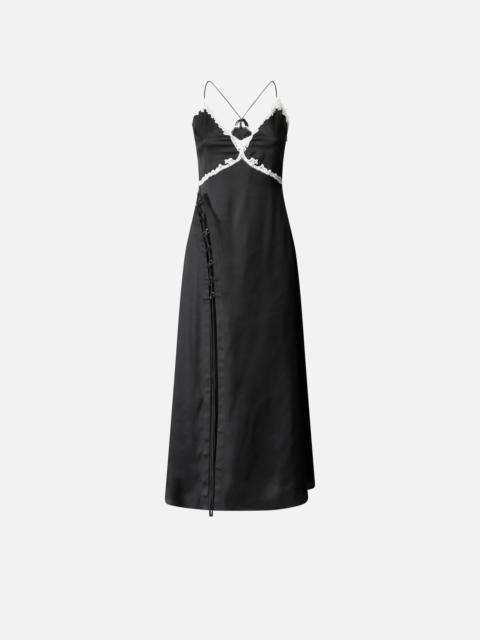 PINKO LONG DRESS WITH SLIT AND LACE INSERTS