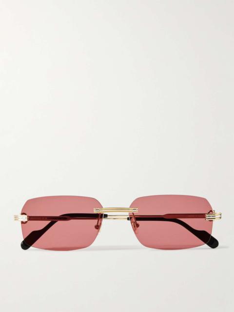 Cartier Rimless Rectangular-Frame Gold-Tone Sunglasses