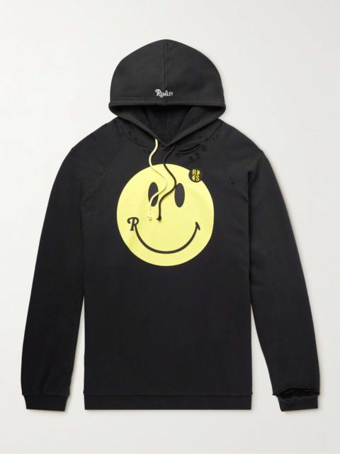 + Smiley Oversized Logo-Print Distressed Cotton-Jersey Hoodie