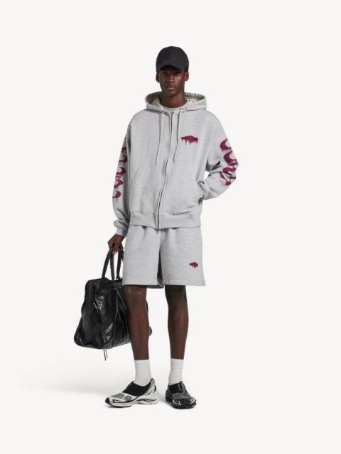 BALENCIAGA Men's Wet Brush Oversized Zip-up Hoodie in Light Heather Grey