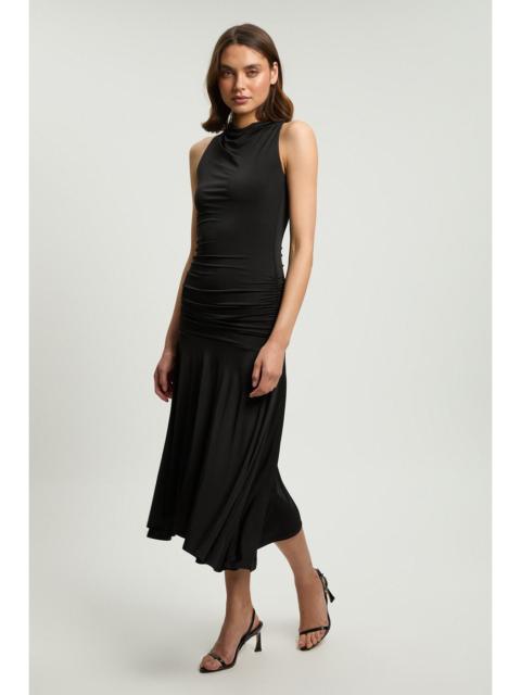 KAREN MILLEN Stretch Drapey Crepe Ruched Hanky Hem Midi Dress