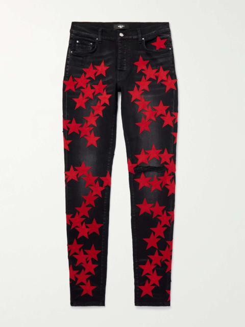AMIRI + Chemist Skinny-Fit Suede-Appliquéd Distressed Jeans