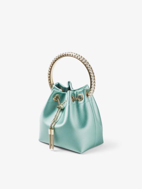 JIMMY CHOO Bon Bon
Smoke Green Satin Bag with Crystal Handle