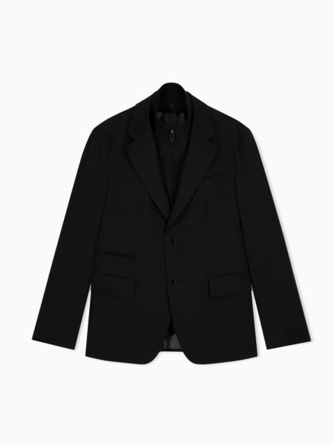 EMPORIO ARMANI SINGLE-BREASTED JACKET IN TROPICAL LIGHT WOOL CANVAS WITH DETACHABLE INNER PANEL