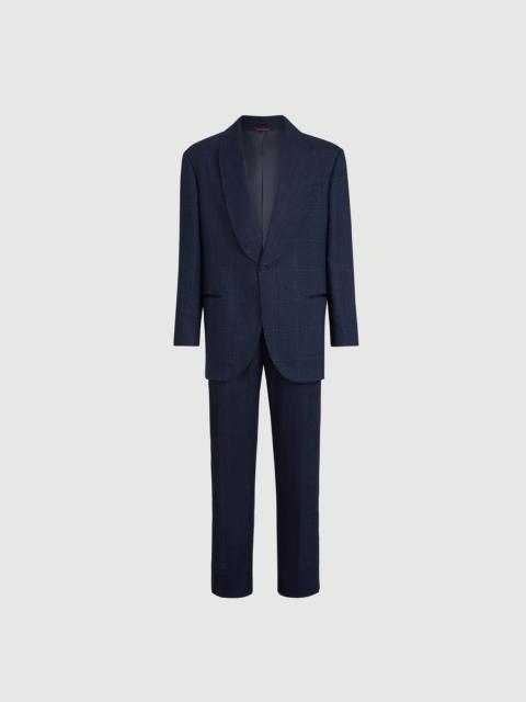 Brunello Cucinelli Cotton and linen Prince of Wales tuxedo with shawl lapel jacket and trousers with double pleats and