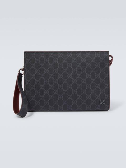 GUCCI GG canvas leather-trimmed pouch