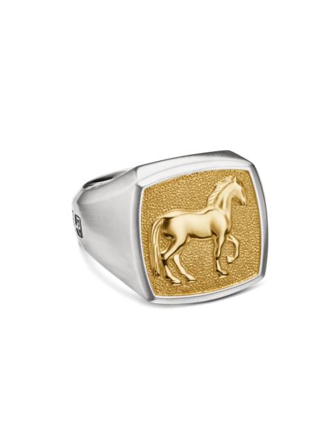 DAVID YURMAN Men's Petrvs Horse Signet Ring in Sterling Silver - Silvery Gold