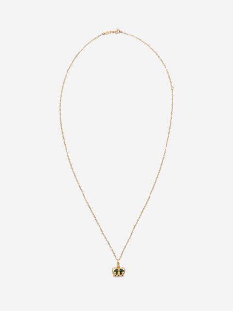 Dolce & Gabbana Crown yellow gold crown pendant with green jade on the inside