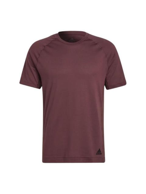 Men's adidas Solid Color Small Alphabet Logo Printing Round Neck Short Sleeve Wine Red T-Shirt HC264