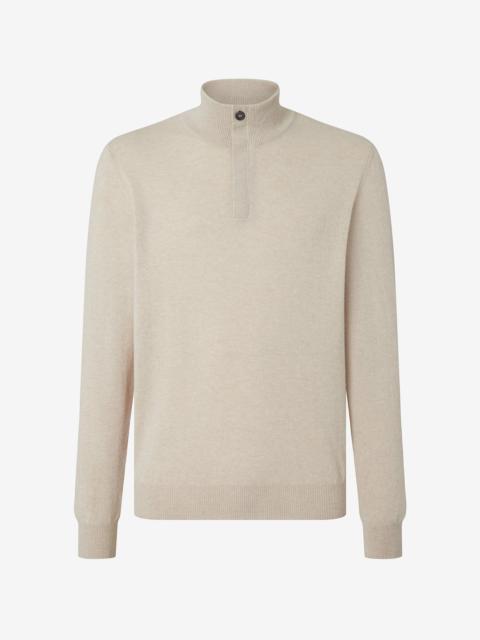 CORNELIANI Beige Sublime Cashmere turtleneck with concealed buttons