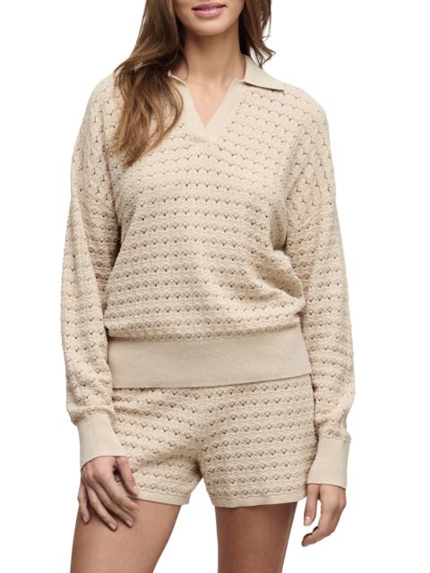 Barefoot Dreams barefoot dreams Heathered Cotton Tulip Pointelle Collared Pullover in Stone
