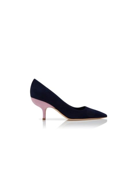 Navy Blue and Purple Suede Pointed Toe Pumps