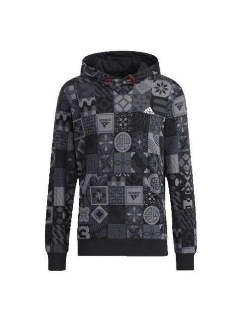 Men's adidas Cny Aop Hood Pattern Full Print Sports Black HC0271