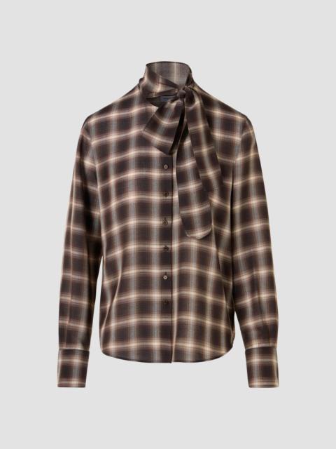 AKRIS Women's Plaid Bow Collar Blouse - Espresso Cashew