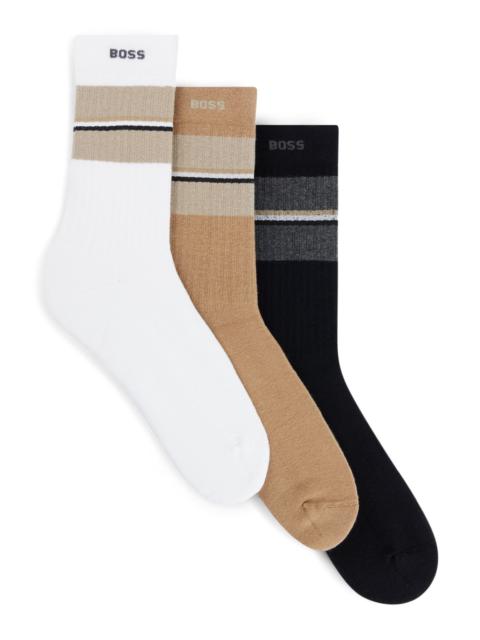 BOSS THREE-PACK OF SOCKS WITH STRIPES AND BRANDING
