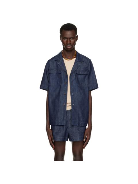 Dries Van Noten Navy Paneled Denim Shirt