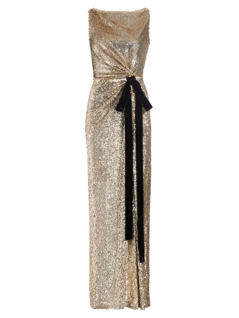 SIMKHAI Women's Felicity Velvet Bow Sequined Gown - Gold Multi