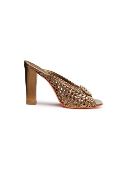 Santoni Women's gold woven leather high-heel sandal