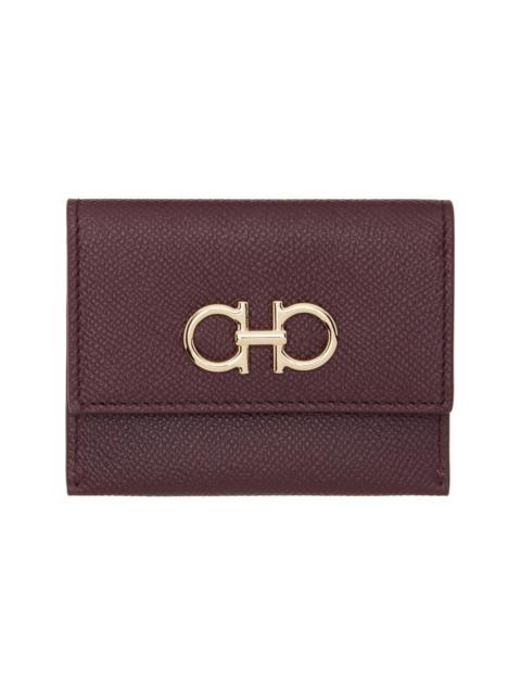 FERRAGAMO Burgundy Gancini Credit Card Holder