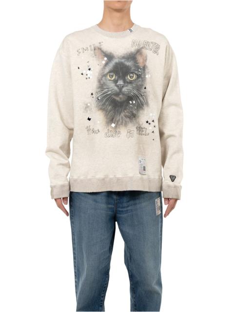 Maison MIHARAYASUHIRO Cat Printed Embellished Distressed Sweatshirt