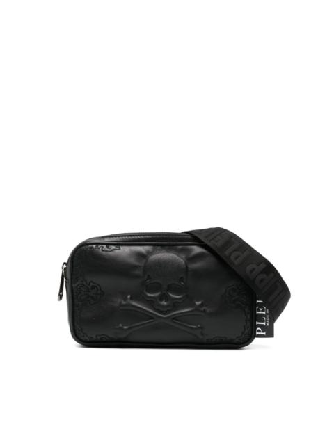 skull-embroidered leather belt bag