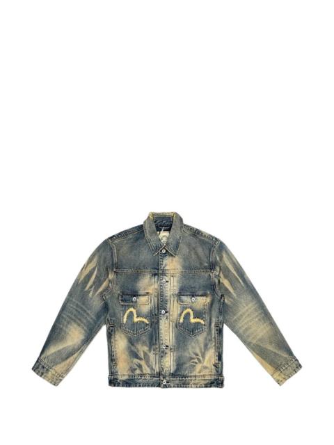 EVISU Seagull embroidered abstract-wash denim jacket