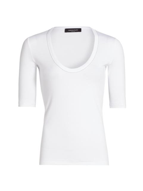 FABIANA FILIPPI Women's Rib-Knit Jersey T-Shirt - Bianco Ottico
