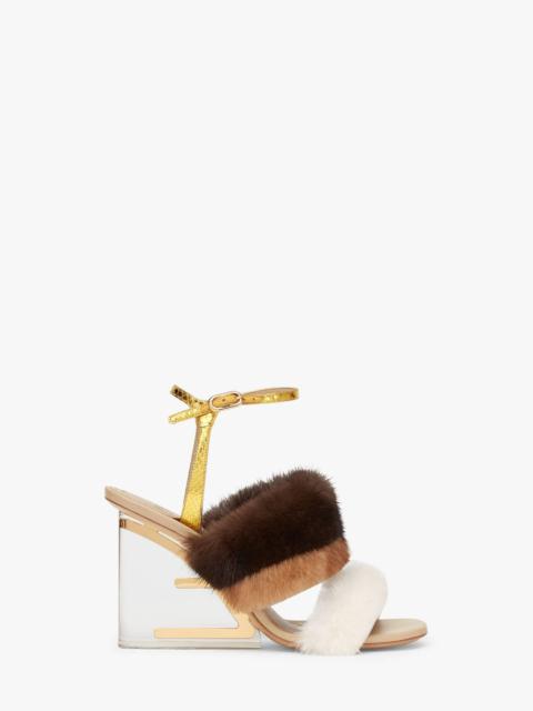 White mink high-heeled sandals