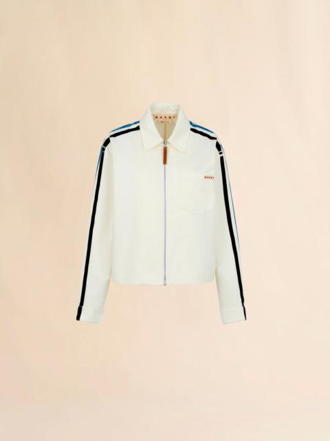 Marni WHITE GABARDINE ZIP OVERSHIRT WITH STRIPES