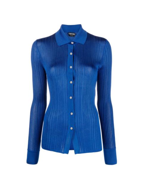 ribbed polo collar cardigan