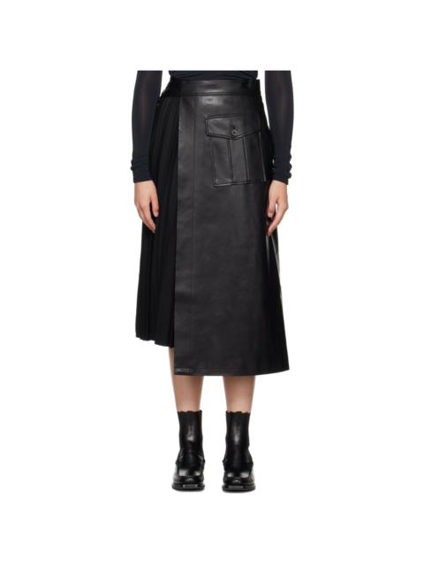LVIR Black Pleated Faux-Leather Midi Skirt