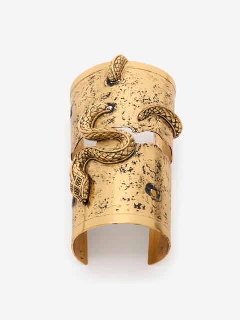 Roberto Cavalli Antiqued Gold Cuff Bracelet with Snake