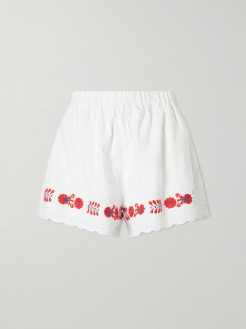 Sea Catharina Embroidered Cotton And Linen Shorts