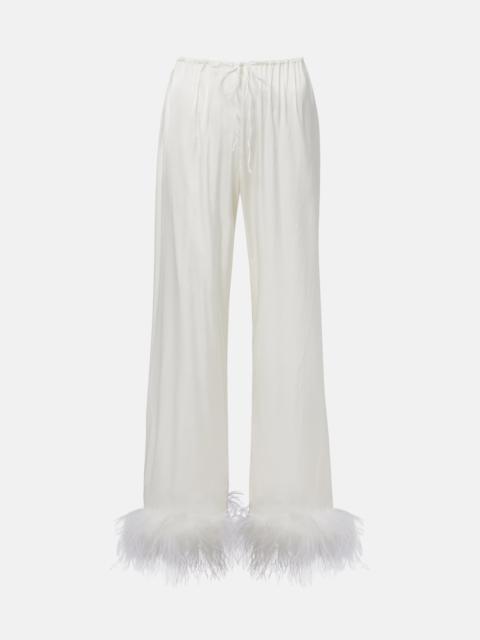 Oséree Bridal feather-trimmed satin wide-leg pants