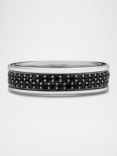 DAVID YURMAN Men's Streamline Two-Row Band Ring with Black Diamonds in Silver, 6.5mm